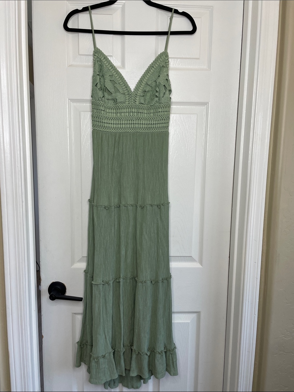 Love Tree Sage Green Crochet-Top Spaghetti Strap Maxi Dress